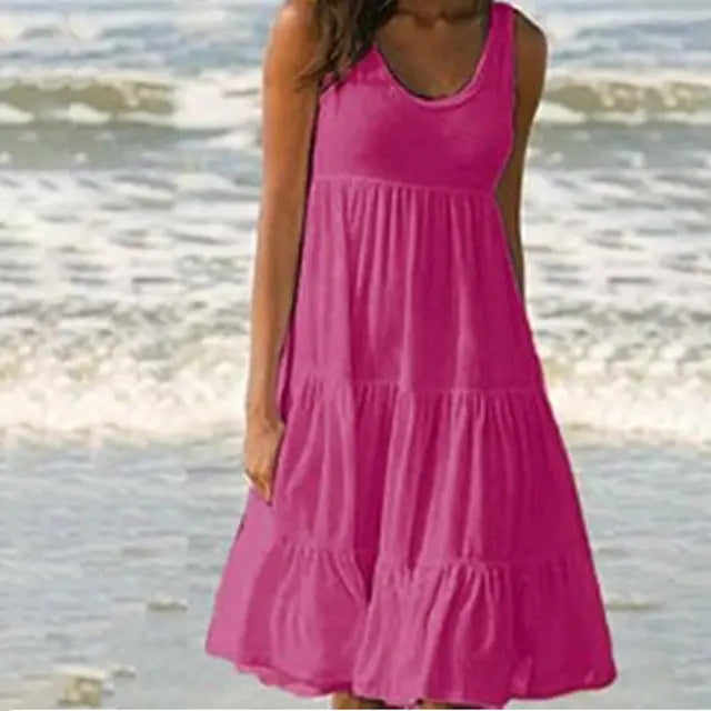 Trendy sleeveless mini dress with round neckline – Amelie-Light pink-S-The Livary
