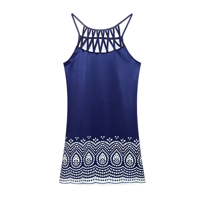 Trendy summer tunic dress with ethnic print & spaghetti straps – Kiara-Leopard print-S-Nora Luxe