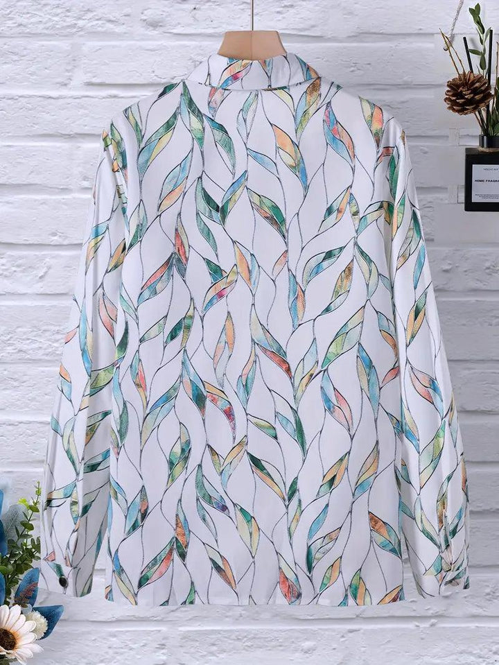 Trendy women's blouse with abstract pattern and button placket – Marlene-White-XS-Nora Luxe