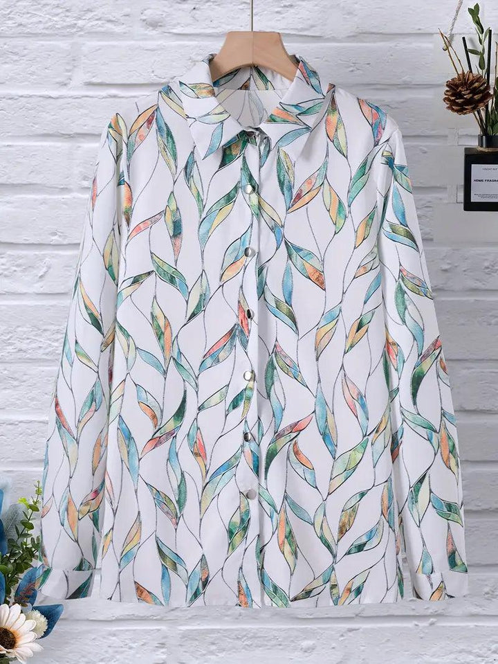 Trendy women's blouse with abstract pattern and button placket – Marlene-White-XS-Nora Luxe