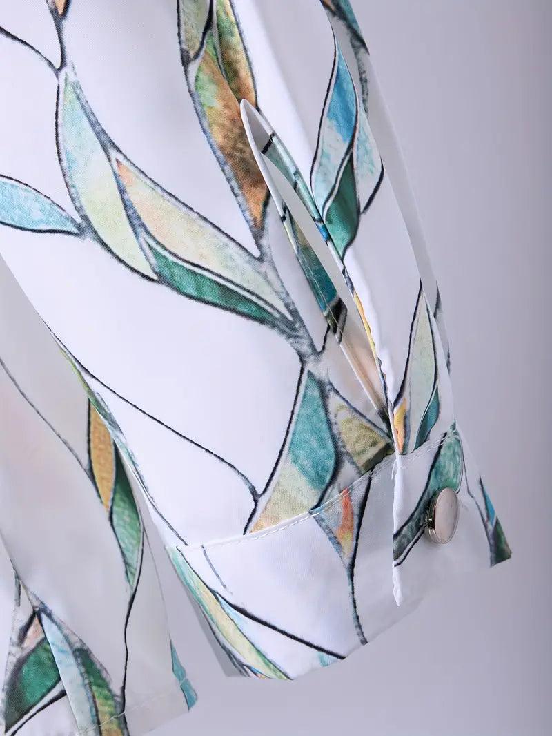 Trendy women's blouse with abstract pattern and button placket – Marlene-White-XS-Nora Luxe