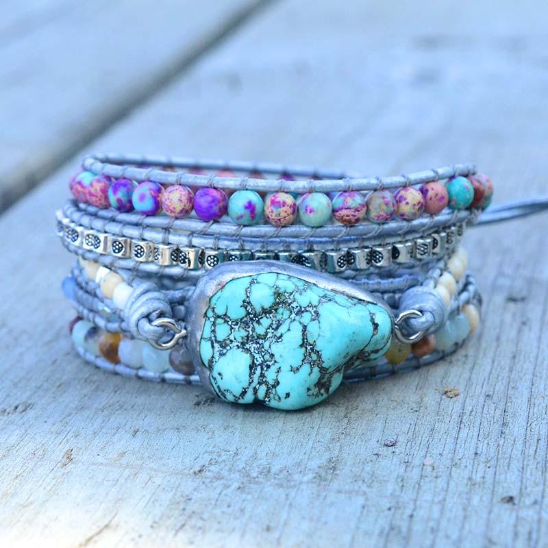Turquoise Healing and Protection Wrap Bracelet - Selina-Nora Luxe