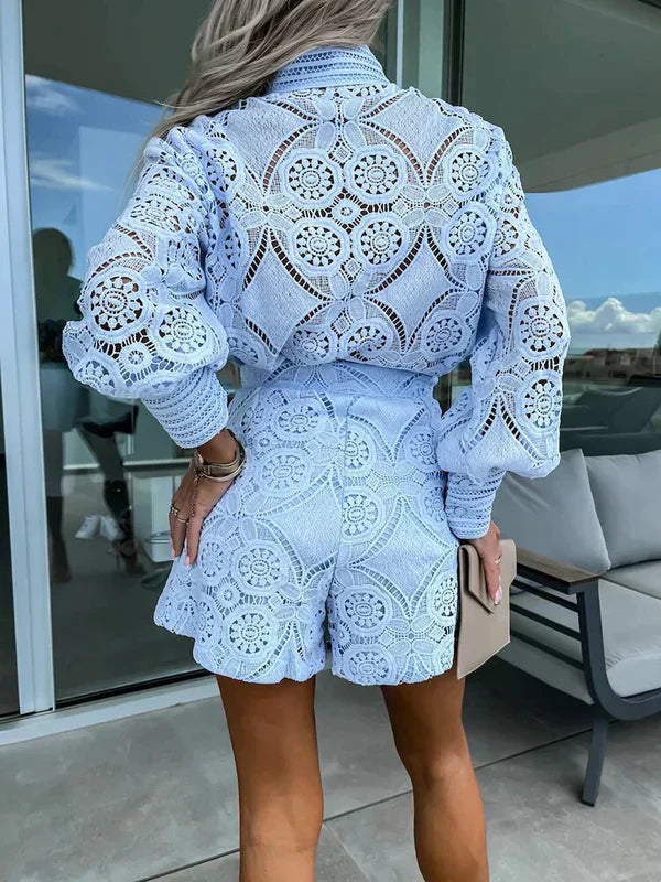 Two-piece lace set for women for summer – Mira-Blue-S-Nora Luxe