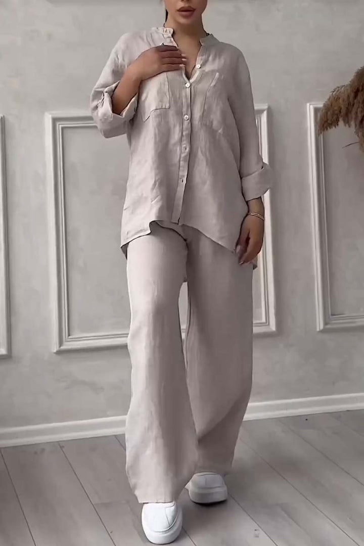 Two-Piece Linen Ladies' Summer Set – Alina-Pink-S-State of Style