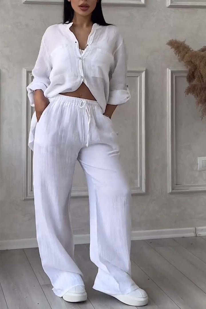 Two-Piece Linen Ladies' Summer Set – Alina-White-S-State of Style