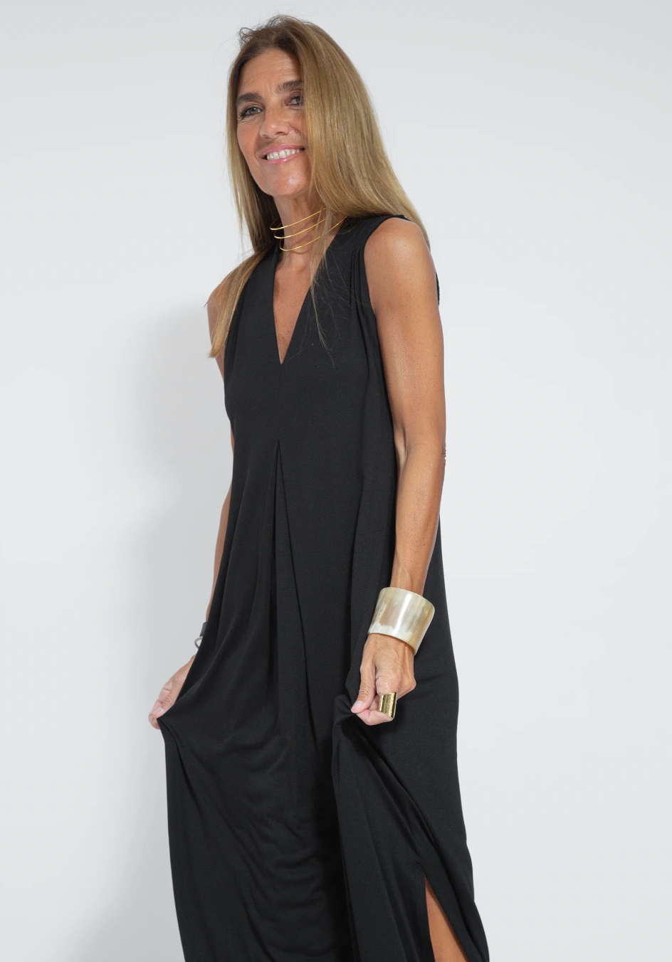 Two-piece Slimming Women's Dress with Vest – Loreen-Black with waistcoat-S-Nora Luxe