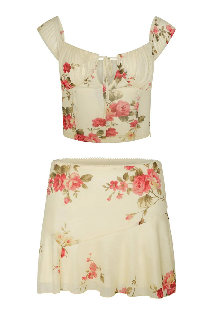 Two-piece women's summer set with flower pot and mini skirt – Malia-XS-The Livary