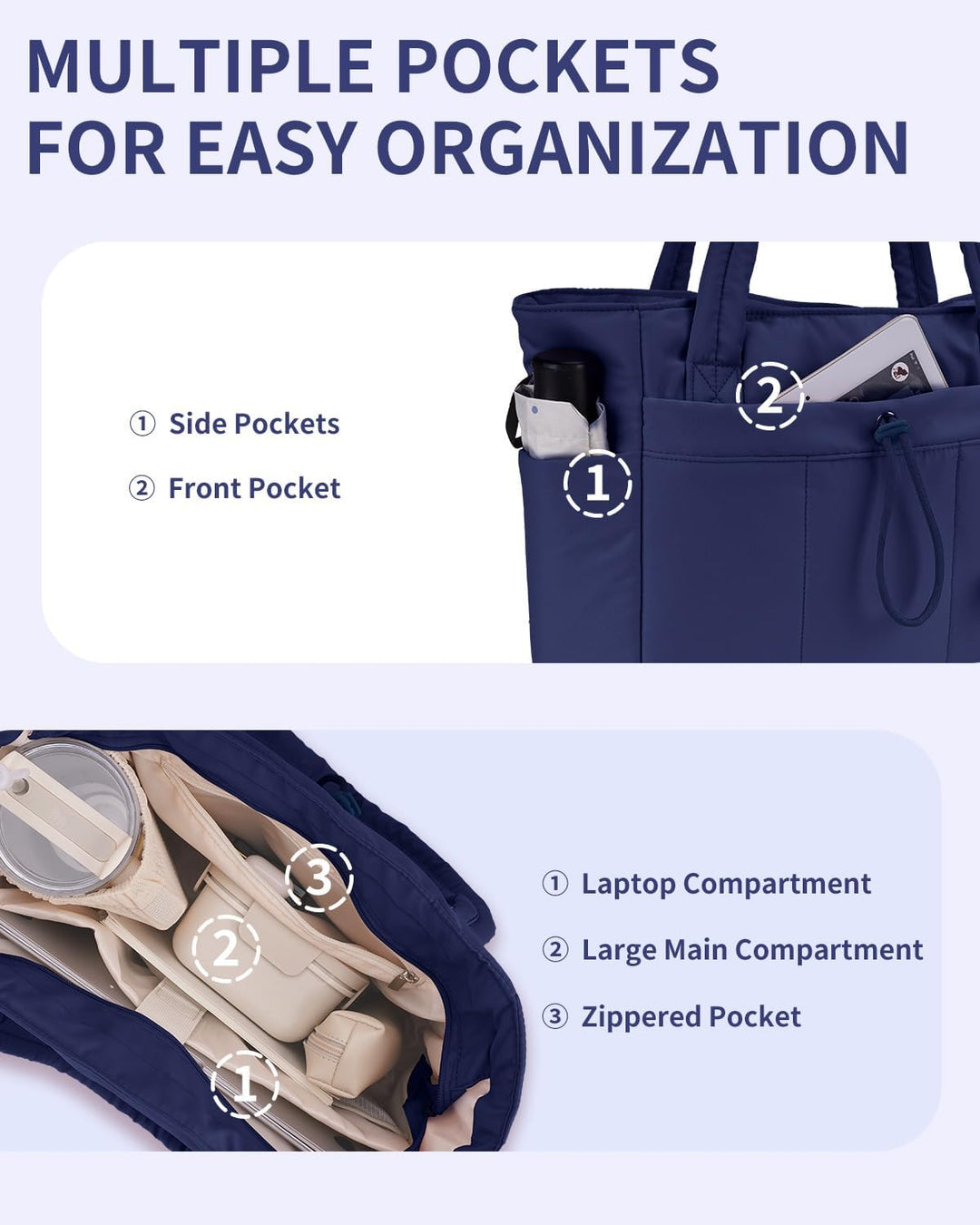 Quilted Puffer Tote with Cup Holder & Laptop Sleeve for Travel and Work