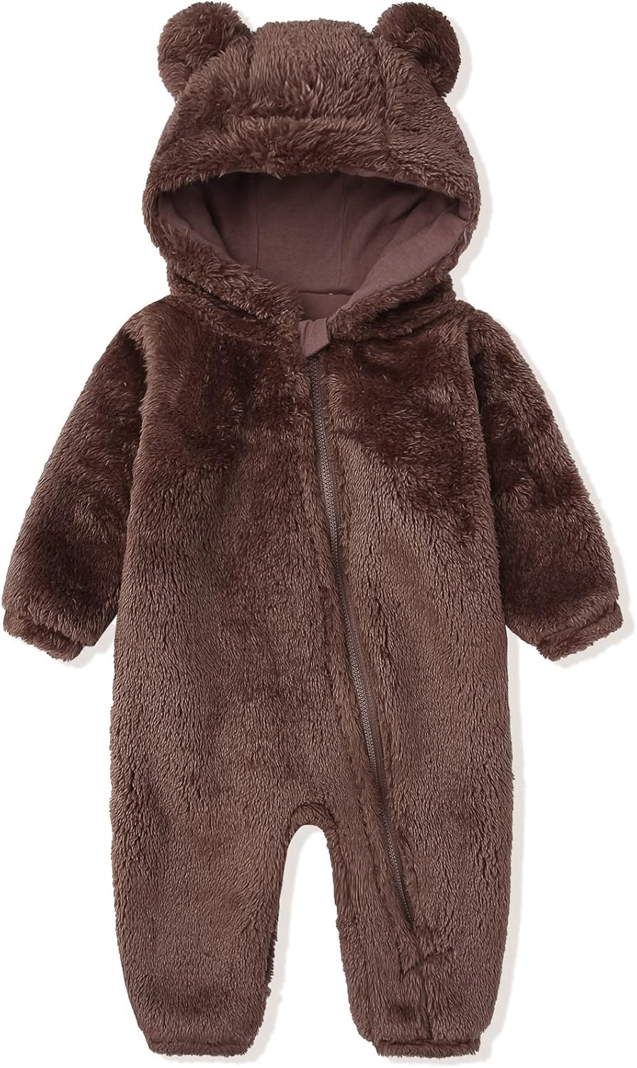 Warm Baby Romper with Hood-Foot-Brown-0-3M-Nora Luxe