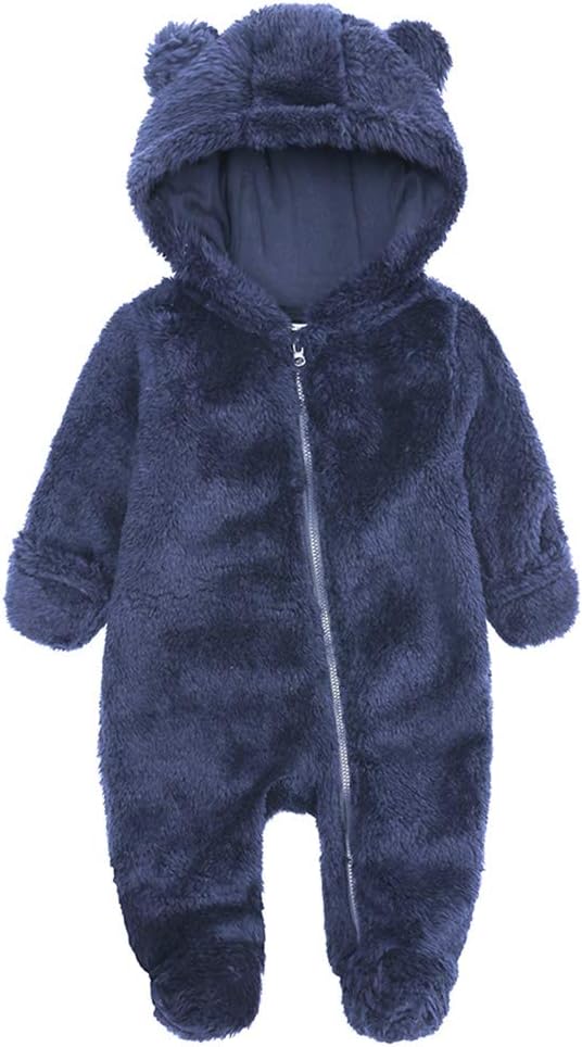 Warm Baby Romper with Hood-Foot-Navy-0-3M-Nora Luxe