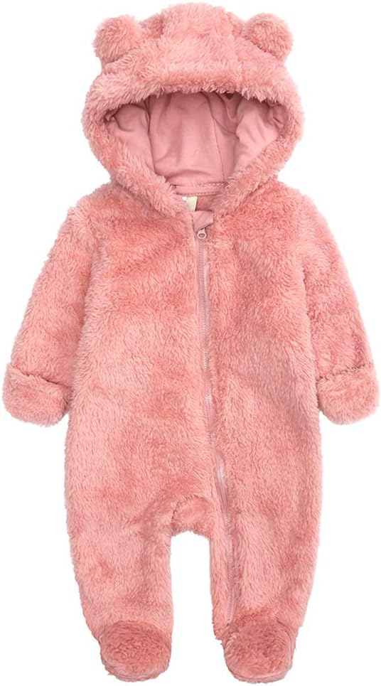 Warm Baby Romper with Hood-Foot-Pink-0-3M-Nora Luxe