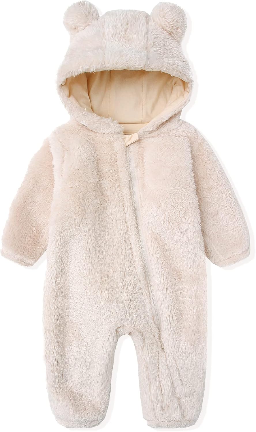 Warm Baby Romper with Hood-Footless-Beige-0-3M-Nora Luxe