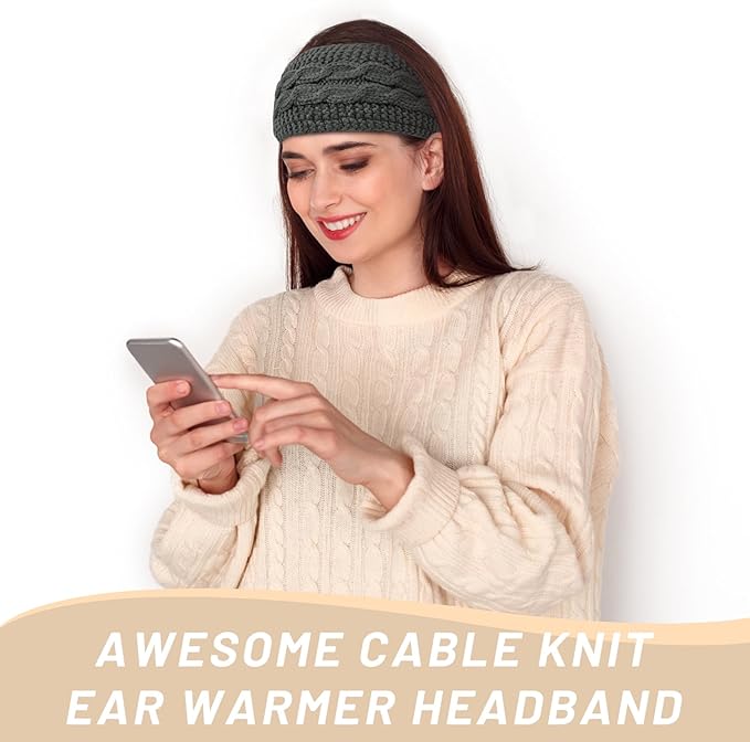 Warm Knitted Ear Warmer Headband with Fleece Lining - Cathryn-Black Beige-Nora Luxe