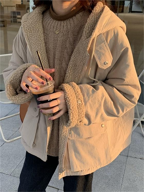 Warm Oversized Women's Jacket with Hood - Freya Fleece Parka-Apricot-S-Nora Luxe