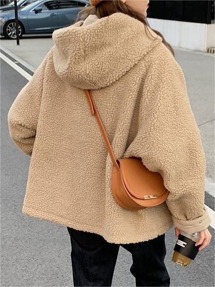 Warm Oversized Women's Jacket with Hood - Freya Fleece Parka-Blue-S-Nora Luxe