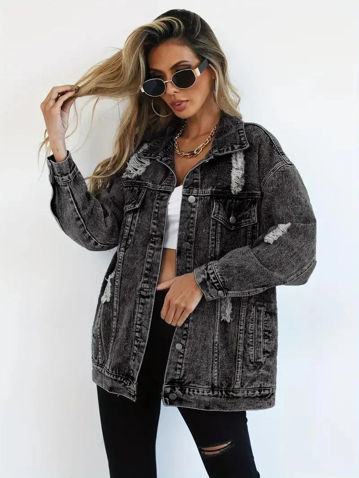 Waterproof & Lined Oversized Women's Denim Jacket with Hood – Talia-Blue-S-Nora Luxe