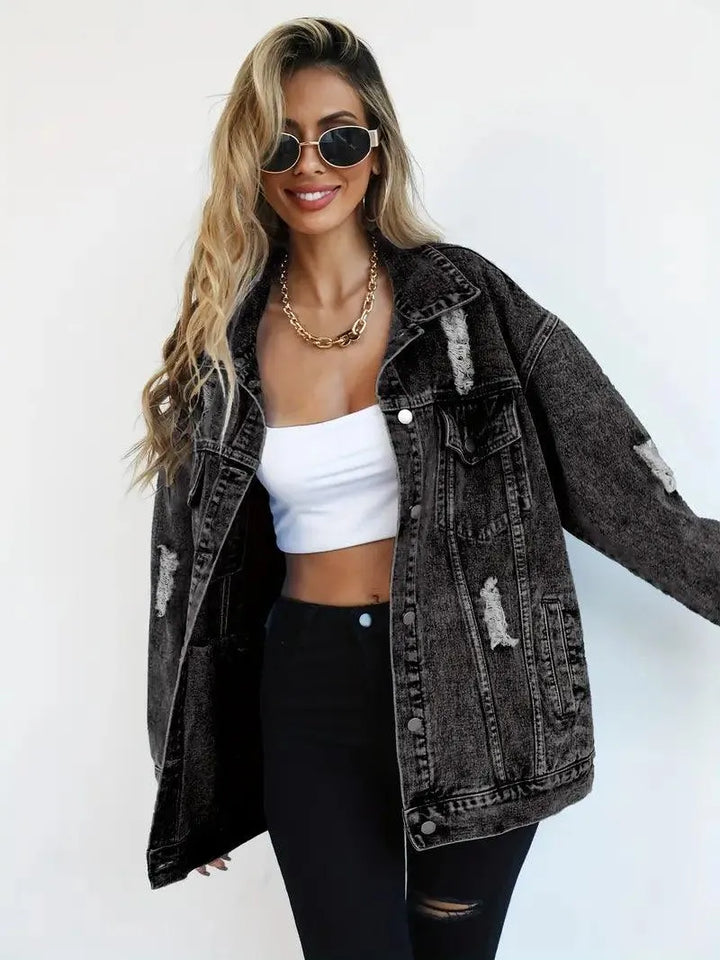 Waterproof & Lined Oversized Women's Denim Jacket with Hood – Talia-Blue-S-Nora Luxe
