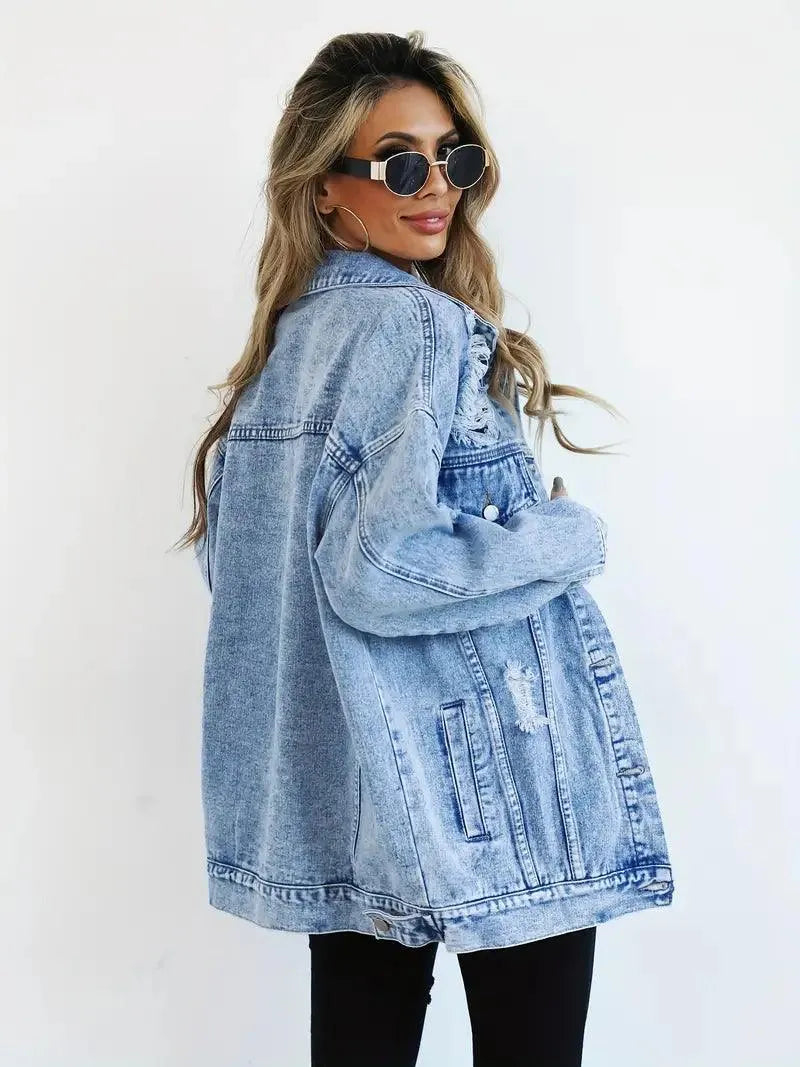 Waterproof & Lined Oversized Women's Denim Jacket with Hood – Talia-Blue-S-Nora Luxe