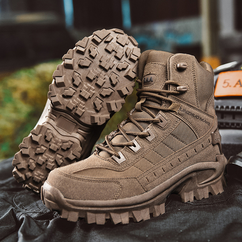 Brown boots on dark fabric, one tilted up to show the deep lugged outsole 7