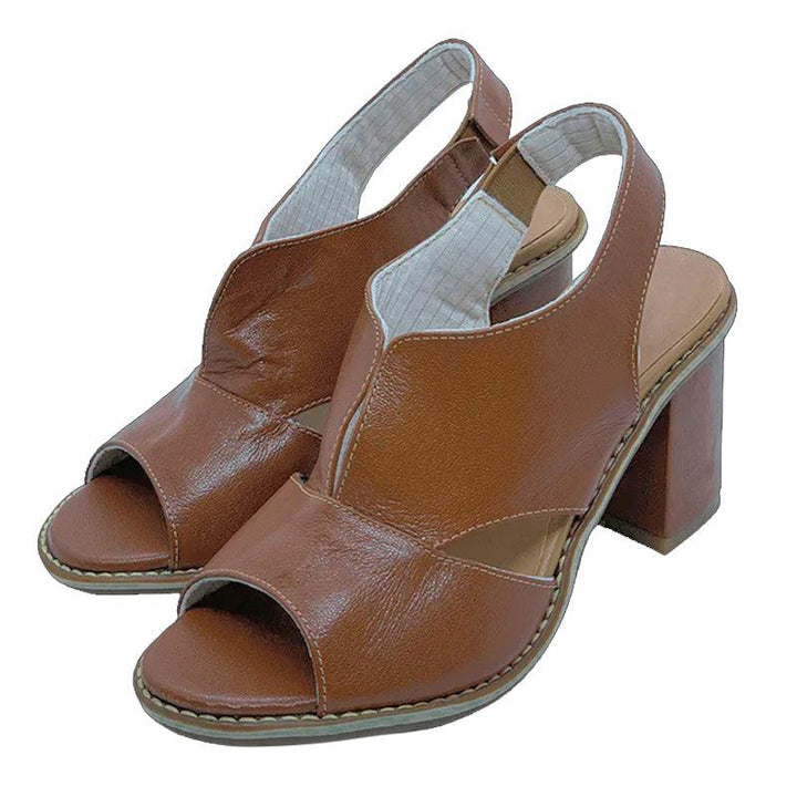 Women’s leather sandals with heel & comfort footbed – Selina-Beige-2.5-Nora Luxe