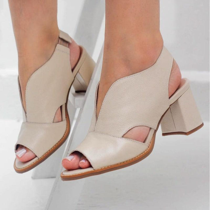 Women’s leather sandals with heel & comfort footbed – Selina-Beige-2.5-Nora Luxe