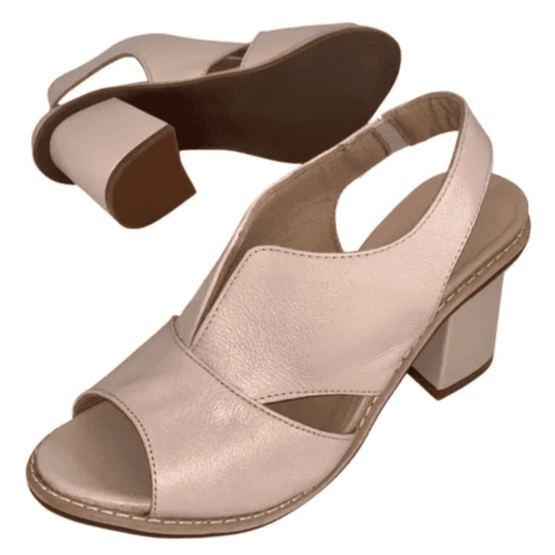 Women’s leather sandals with heel & comfort footbed – Selina-Beige-2.5-Nora Luxe
