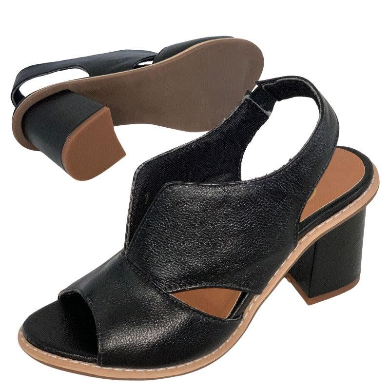 Women’s leather sandals with heel & comfort footbed – Selina-Beige-2.5-Nora Luxe