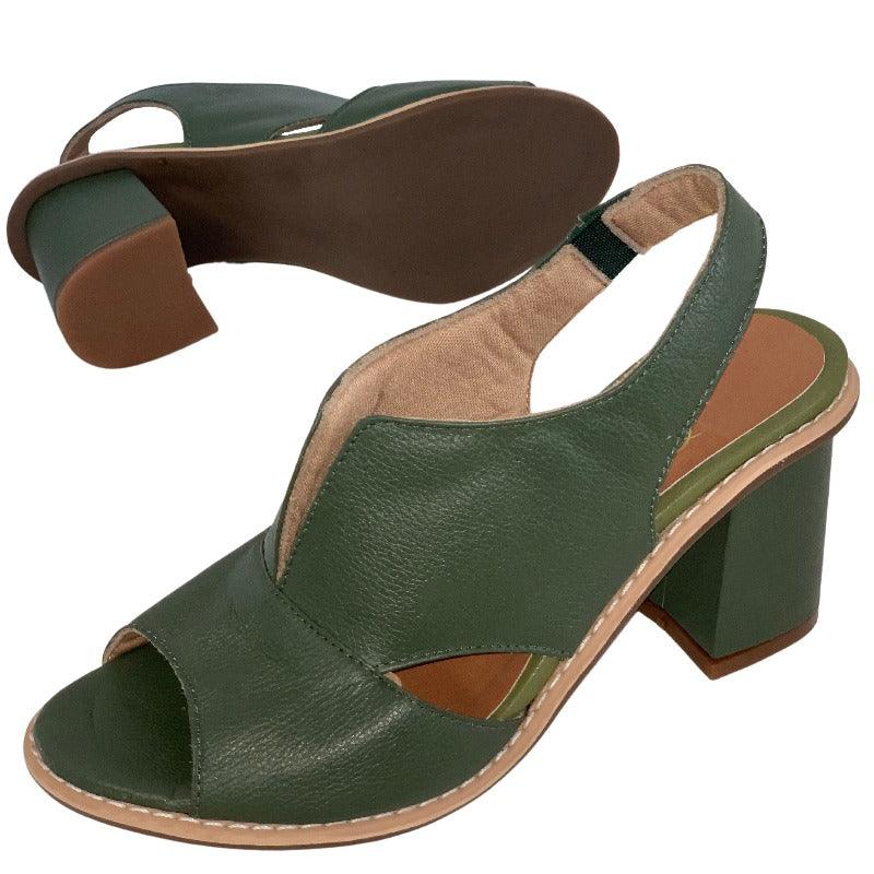 Women’s leather sandals with heel & comfort footbed – Selina-Beige-2.5-Nora Luxe