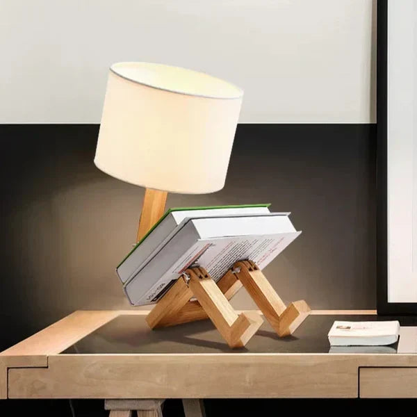 Wooden Table Lamp with Book Holder - RutanFlex-Table Lamp-Nora Luxe