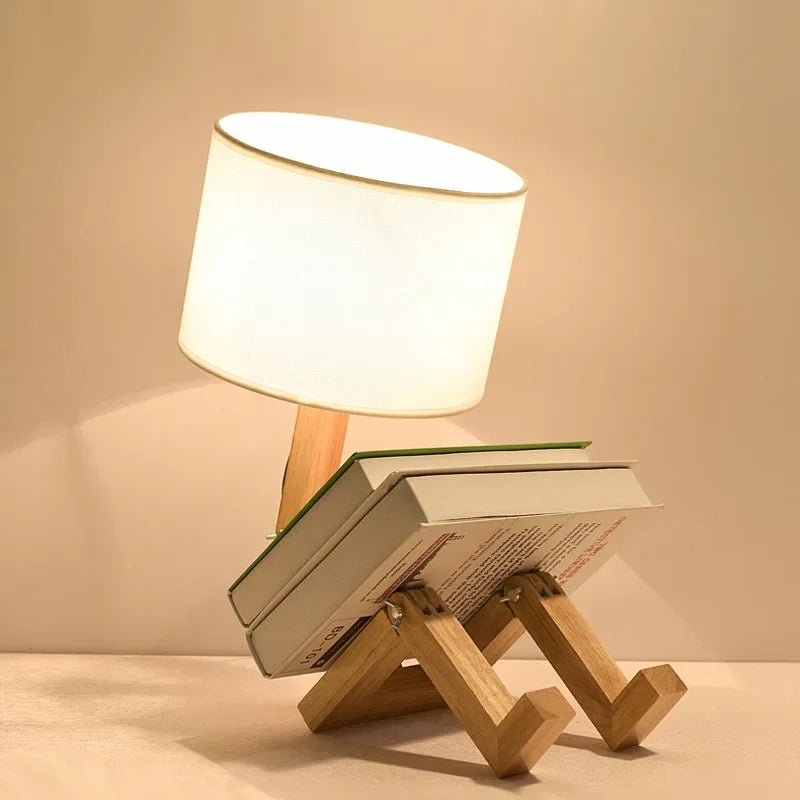 Wooden Table Lamp with Book Holder - RutanFlex-Table Lamp-Nora Luxe
