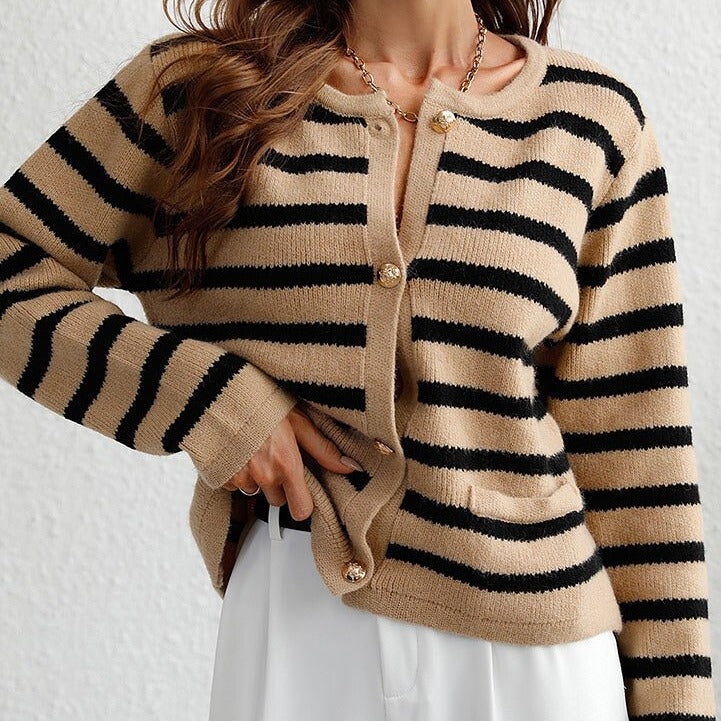 Striped Ladies Autumn Cardigan – Leona